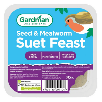 Gardman Seed And Mealworm Suet Feast Wild Bird Food - Blue/Coal 300G