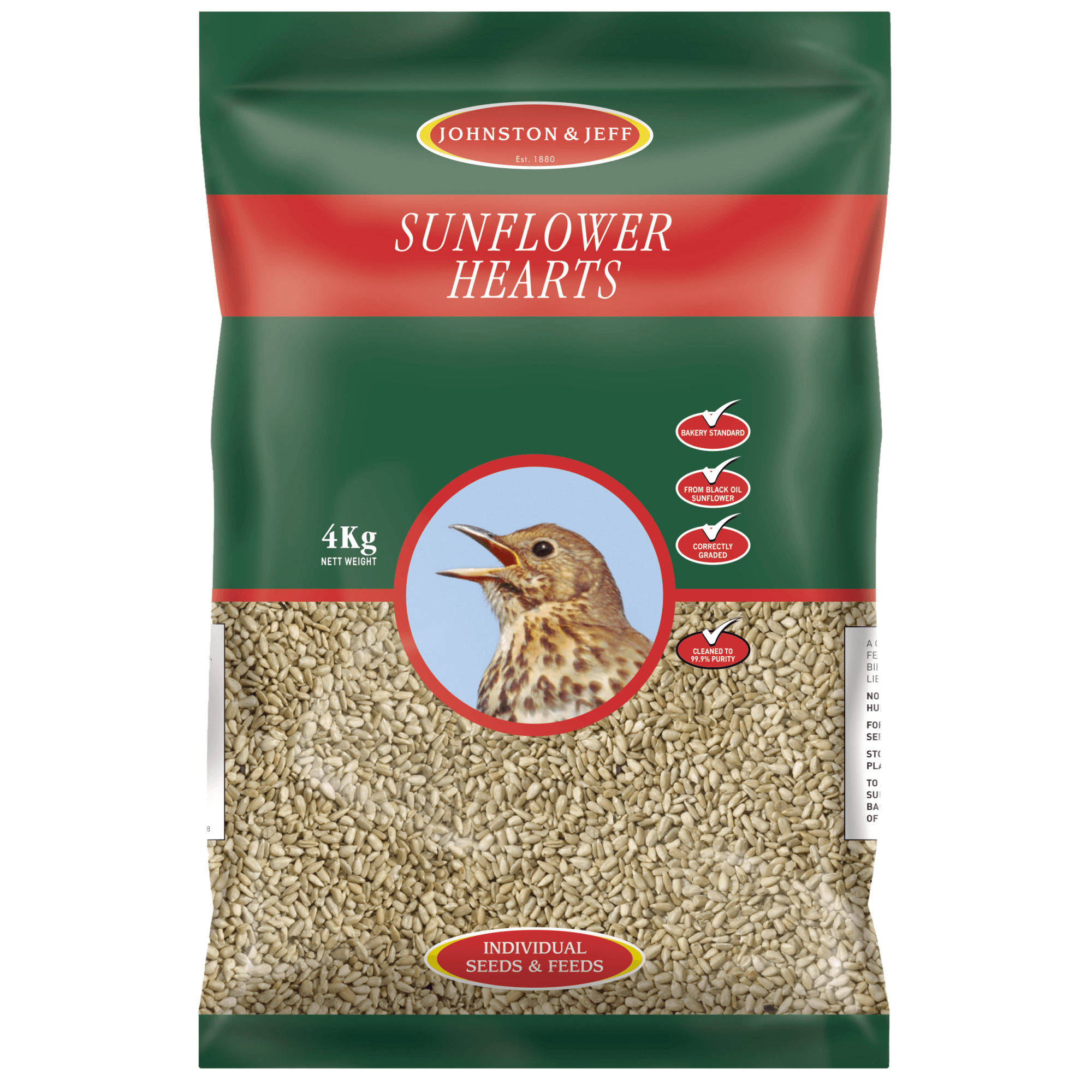 Johnston And Jeff Sunflower Hearts Wild Bird Food - Black 4Kg