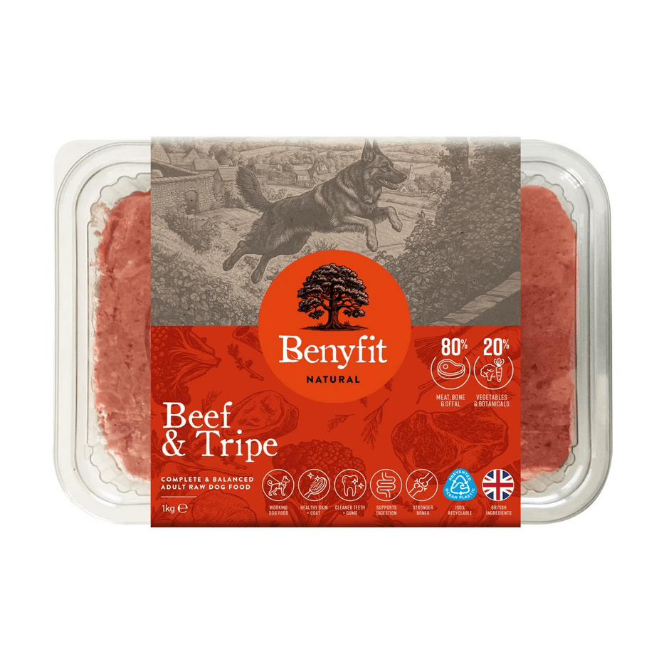 Benyfit Natural Beef And Tripe Complete Adult Raw Dog Food - Green 1Kg