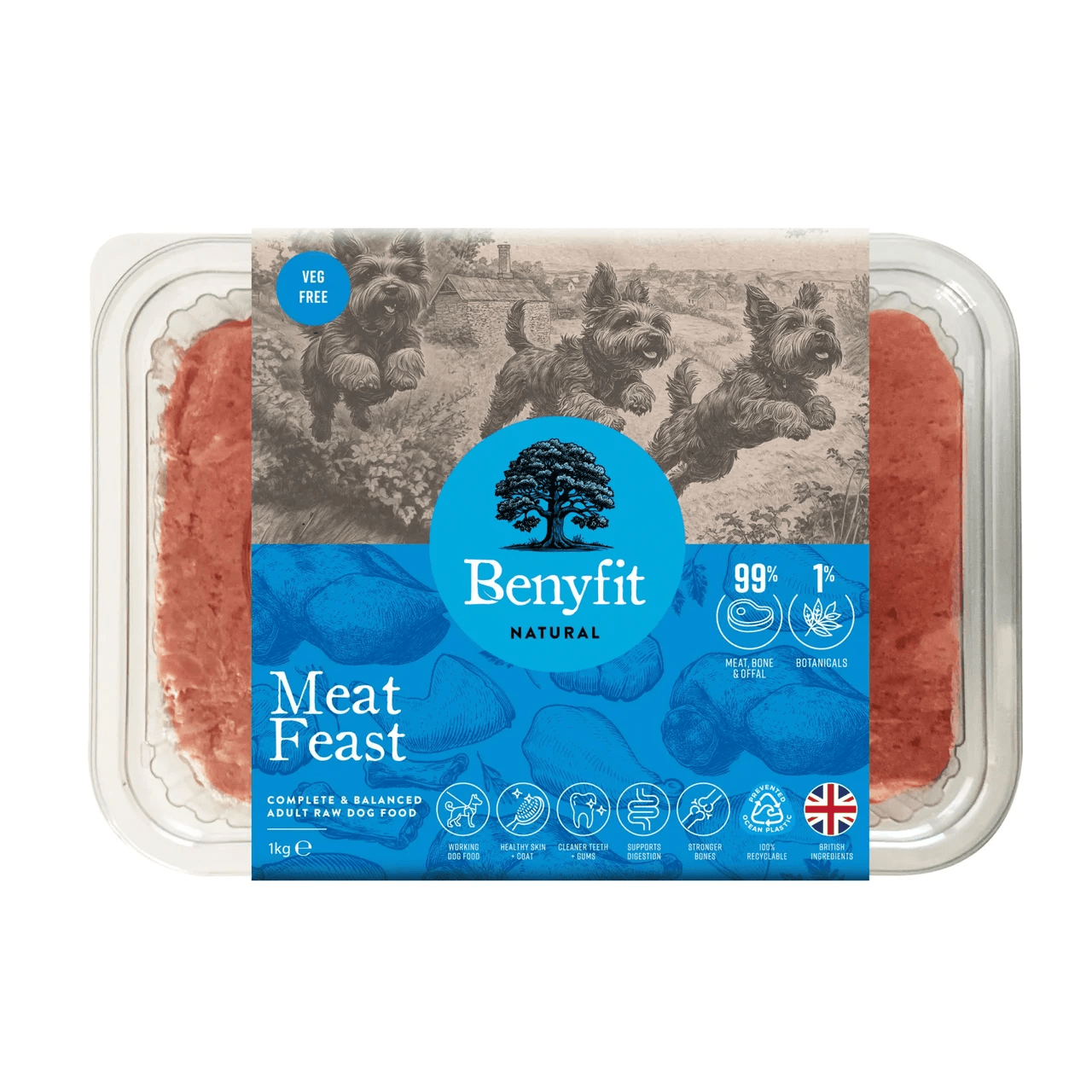 Benyfit Natural Meat Feast Veg Free Complete Raw Dog Food - 1Kg