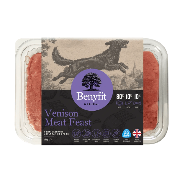Benyfit Natural 80:10:10 Venison Meat Feast Adult Raw Dog Food - Grain 1Kg
