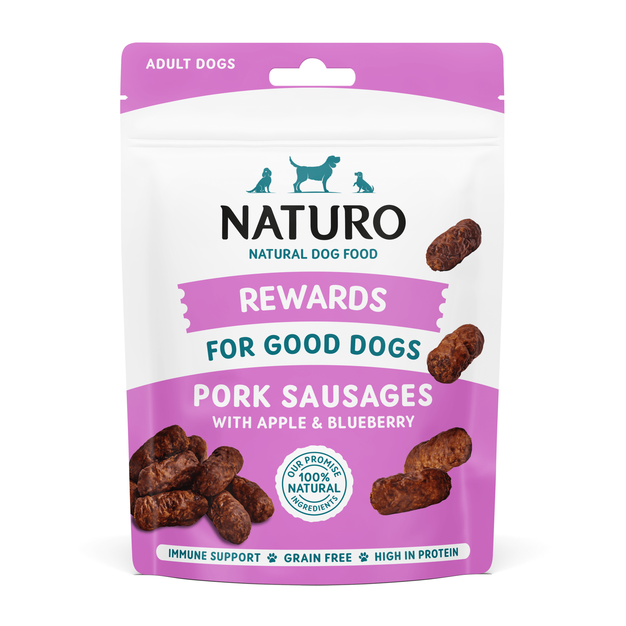 Naturo Pet Foods Naturo Rewards Pork Sausage Dog Treats - Grain 70G