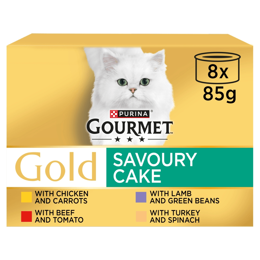 Gourmet Savoury Cake Wet Cat Food - Savoury Cake Meat And Veg Variety - X 85G Tins Gold Size 8