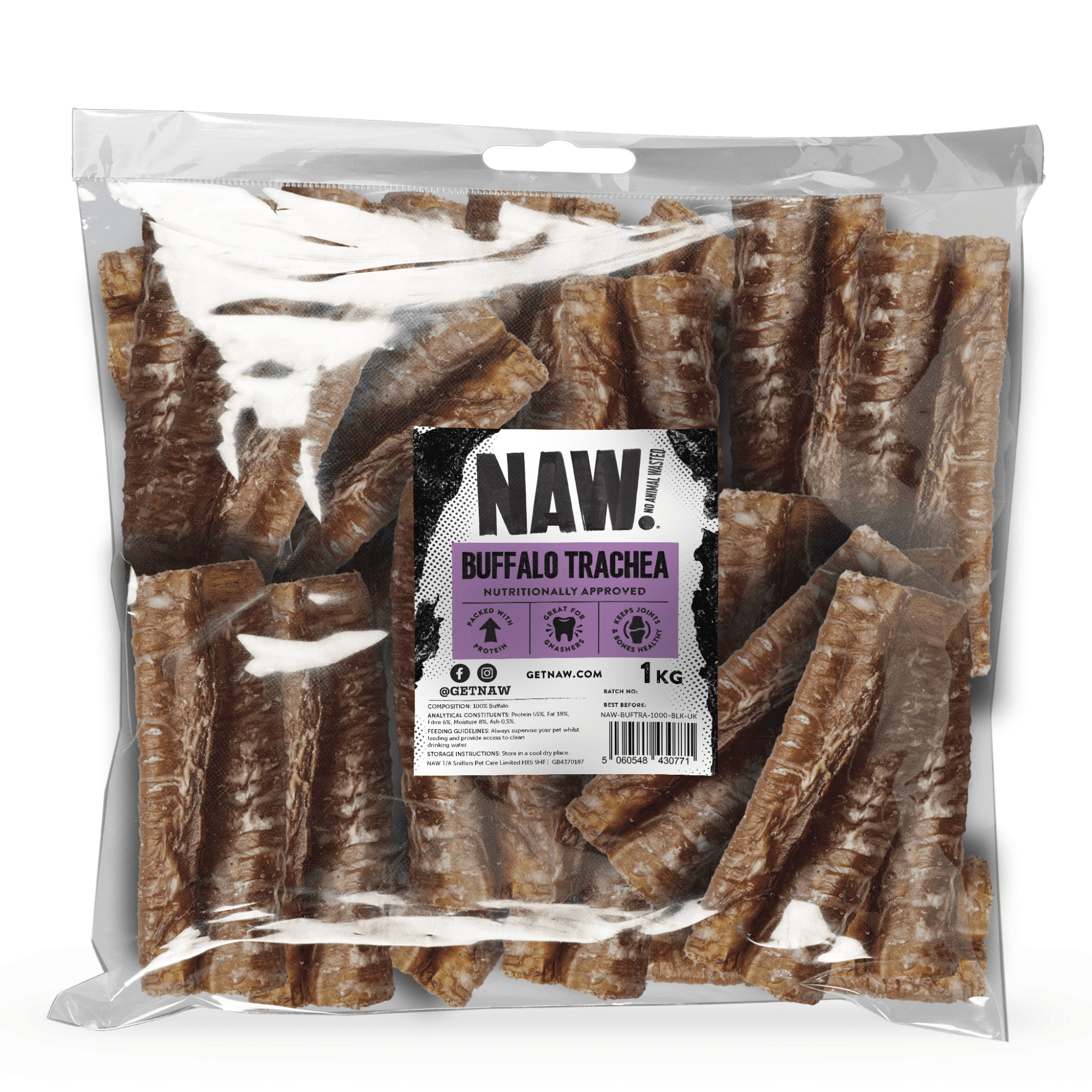Naw Buffalo Trachea Dog Treats - 1Kg