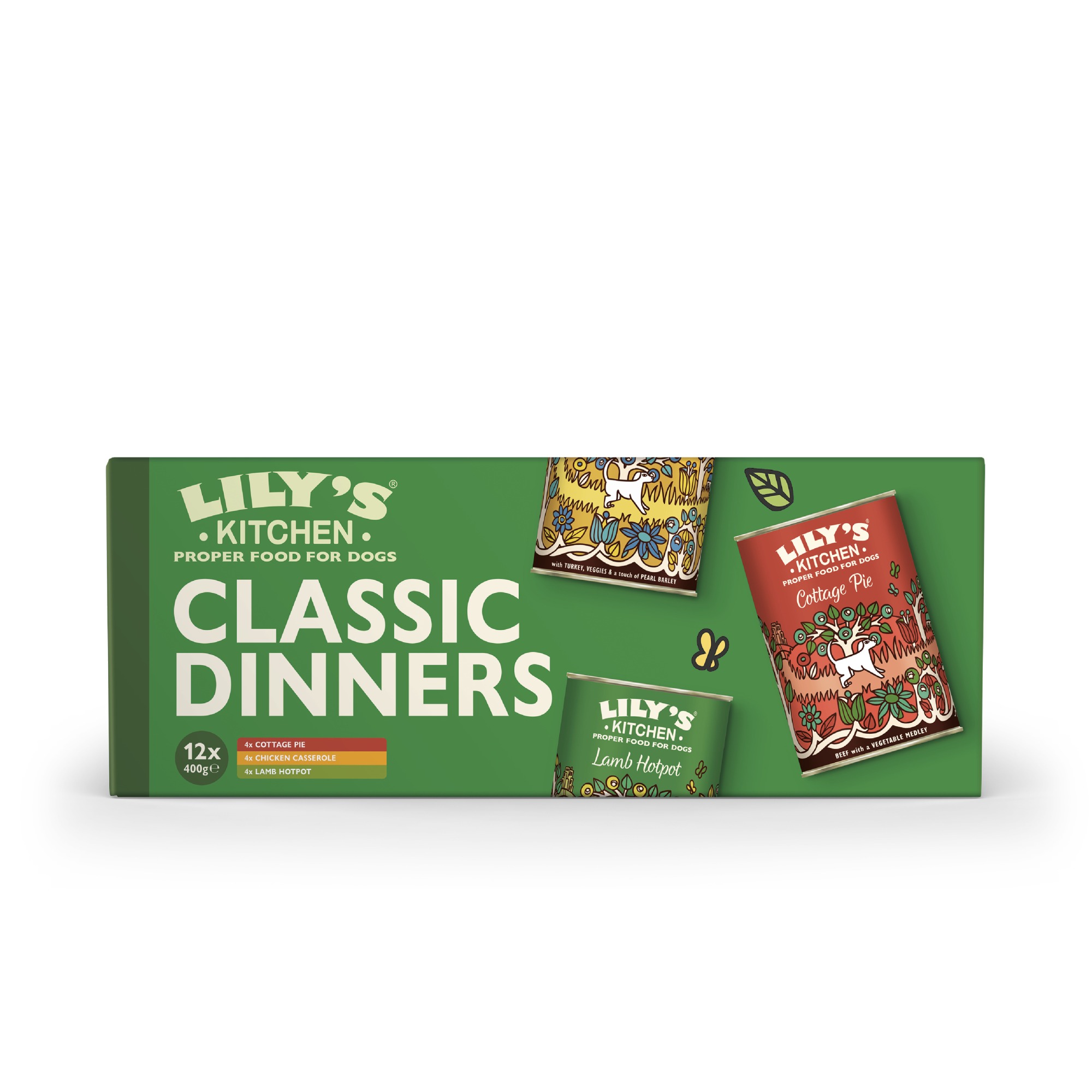 Lily's Kitchen Classic Dinners Multipack Tins Wet Dog Food - X 400G Green/Golden/Brown Size 12