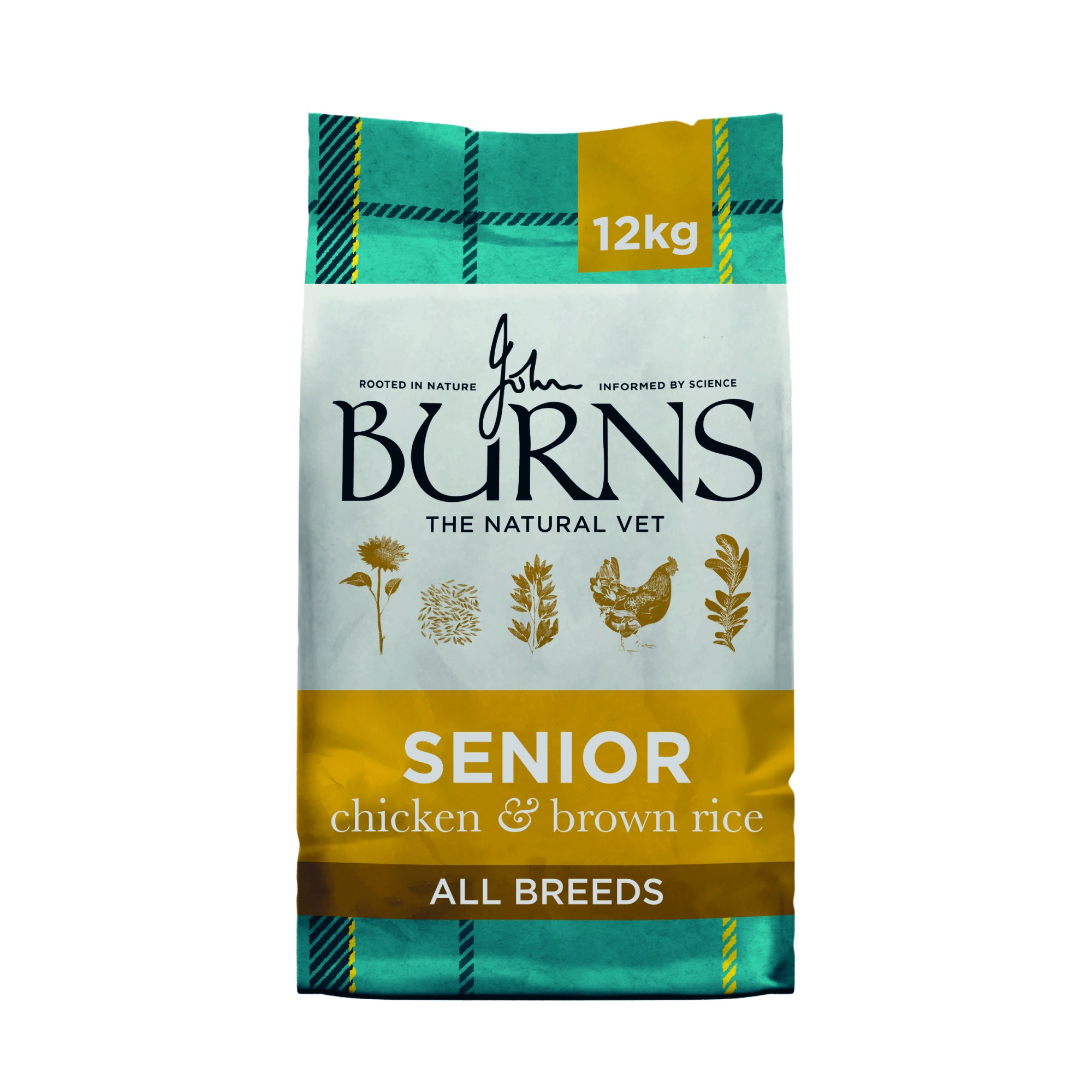 Burns Chicken And Rice Senior Dry Dog Food - Brown/Green/Salmon 12Kg