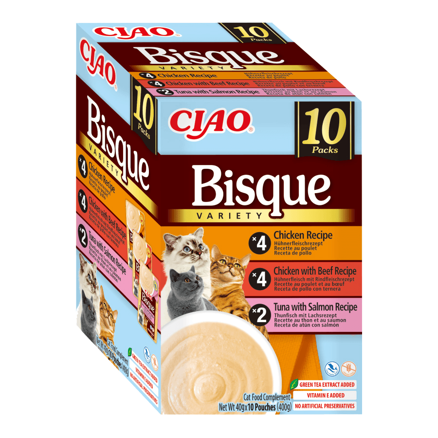 Ciao Bisque Chicken with Beef, Chicken and Tuna with Salmon Variety Pack Wet Cat Food - 10 x 40g